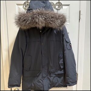 Pajar Men's Dark Gray Hooded Puffer Jacket with Fur Trim